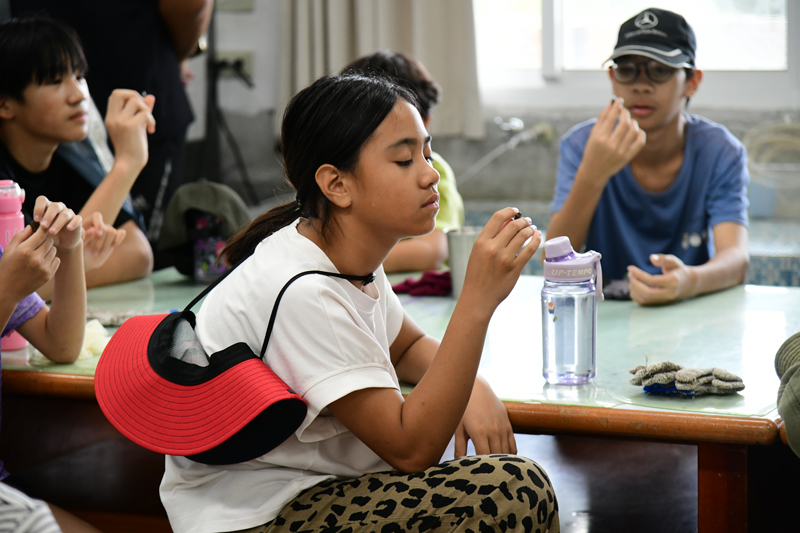 學生觀察木虌果種子情形