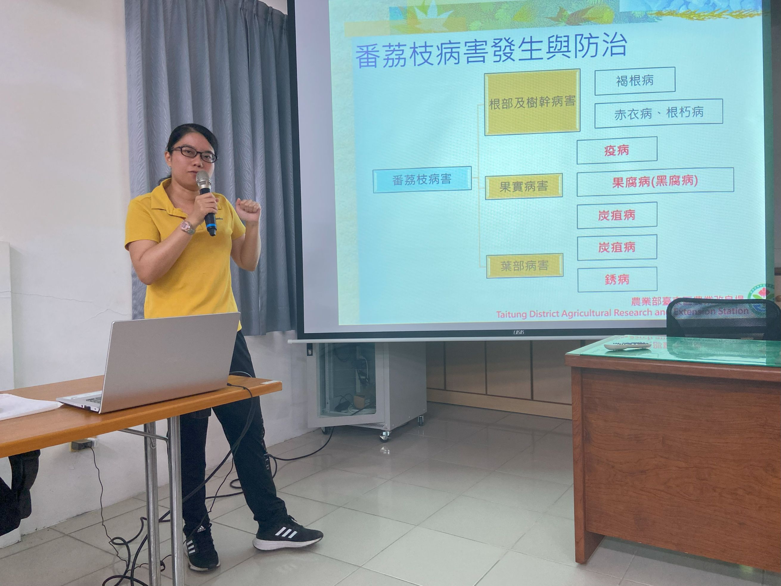 張方宜助理研究員介紹番荔枝病蟲害整合管理技術 張方宜助理研究員介紹番荔枝病蟲害整合管理技術