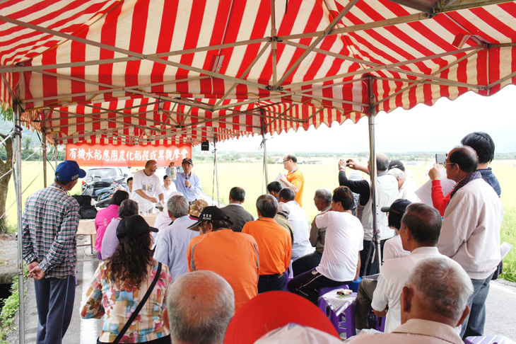 102年11月6日 農友踴躍參加有機水稻應用炭化稻殼成果觀摩會之情形